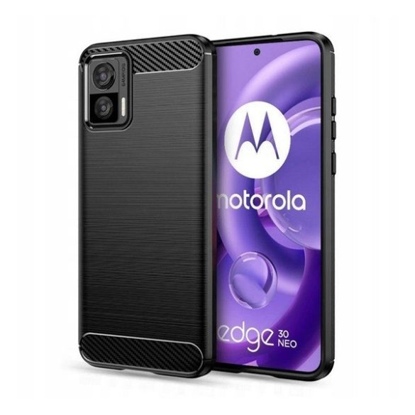 Motorola Edge 30 Neo, Szilikon tok, közepesen ütésálló, szálcsiszolt, karbon minta, fekete