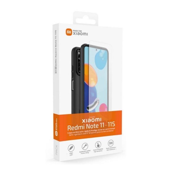 Xiaomi Redmi Note 11 / Note 11S, Szilikon tok, ultravékony, + képernyővédő üveg, fekete, gyári