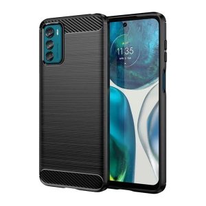 Motorola Moto G42, Szilikon tok, közepesen ütésálló, szálcsiszolt, karbon minta, fekete