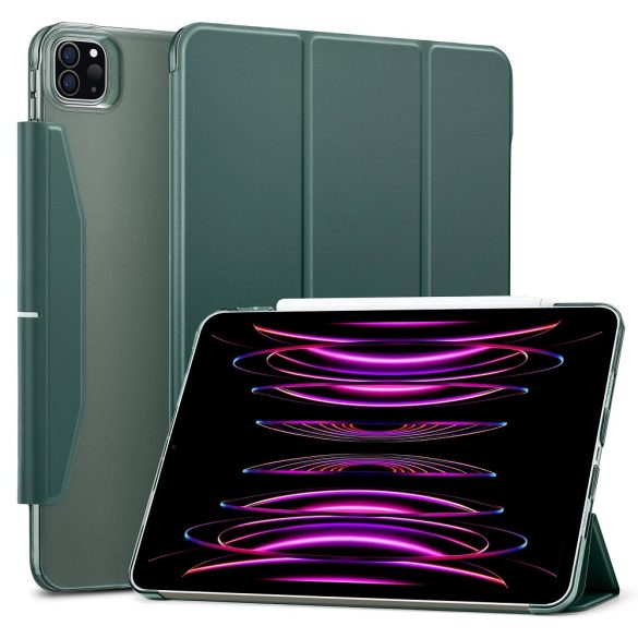 Apple iPad Pro 12.9 (2021) / iPad Pro 12.9 (2022), mappa tok, Smart Case, Apple Pencil tartóval, mágneses csattal, ESR Ascend, sötétzöld