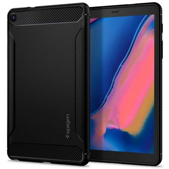 Samsung Galaxy Tab A 8.0 (2019) SM-T290 / T295, Szilikon tok, Spigen Rugged Armor, karbon minta, fekete