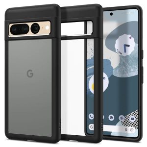 Google Pixel 7 Pro, Műanyag hátlap védőtok + szilikon keret, Spigen Ultra Hybrid, átlátszó/fekete