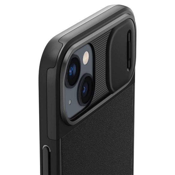 Apple iPhone 14 Plus, Szilikon tok, közepesen ütésálló, kamera védelem, Magsafe töltővel kompatibilis, Spigen Optik Armor Mag, fekete
