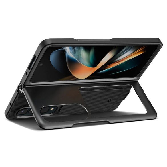 Samsung Galaxy Z Fold4 5G SM-F936B, Szilikon tok, műanyag kerettel, stand, Spigen Neo Hybrid "S", fekete