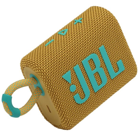 Bluetooth hordozható hangszóró, 4.2W, v5.1, felakasztható, vízálló, JBL Go 3, sárga