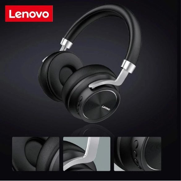 Bluetooth sztereó fejhallgató, v5.0, mikrofon, 3.5mm, funkció gomb, hangerő szabályzó, zajszűrővel, Lenovo HD800, fekete, gyári