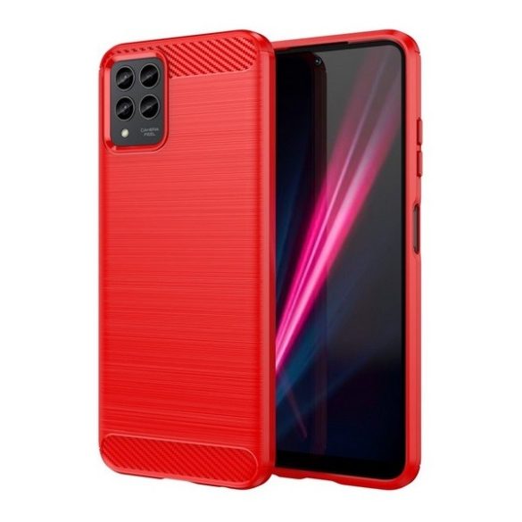 T Phone Pro 5G, Szilikon tok, közepesen ütésálló, szálcsiszolt, karbon minta, piros