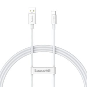 USB töltő- és adatkábel, USB Type-C, 100 cm, 65W, törésgátlóval, gyorstöltés, Baseus Superior, CAYS000902, fehér