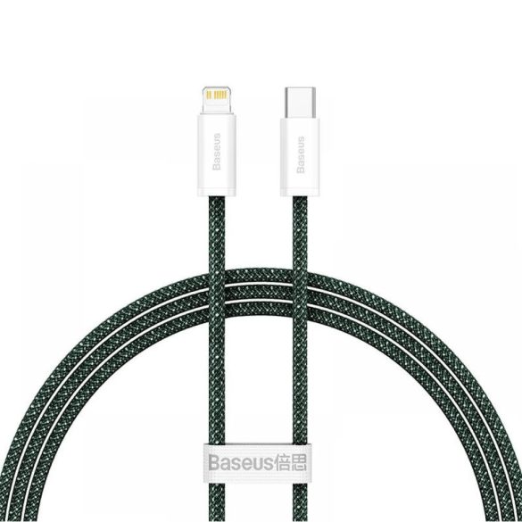 USB Type-C töltő- és adatkábel, Lightning, 100 cm, 20W, gyorstöltés, PD, cipőfűző minta, Baseus Dynamic, CALD040206, sötétzöld