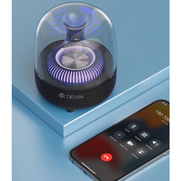 Bluetooth hordozható hangszóró, 5W, v5.0, Beépített FM rádió, TF kártyaolvasó, USB aljzat, 3.5mm, Kihangosított hívás támogatás, Asztali lámpa funkció, Devia Smart Crystal Speaker I-M2, fekete