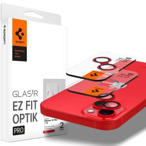 Apple iPhone 14 / 14 Plus, Kamera lencsevédő fólia, ütésálló fólia, Tempered Glass (edzett üveg), Spigen Glastr Ez Fit Optik Pro, piros, 2 db / csomag