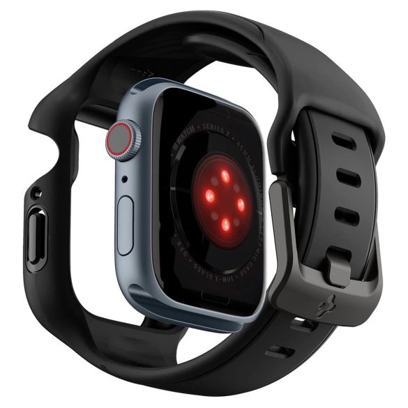 Apple Watch 7-8 (41mm), Szilikon védőkeret és szíj, Spigen Liquid Air Pro, fekete