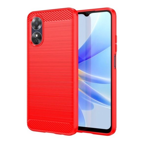 Oppo A17, Szilikon tok, közepesen ütésálló, szálcsiszolt, karbon minta, piros