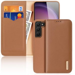 Samsung Galaxy S23 Plus SM-S916, Oldalra nyíló tok, valódi bőrtok, stand, Dux Ducis Hivo, barna