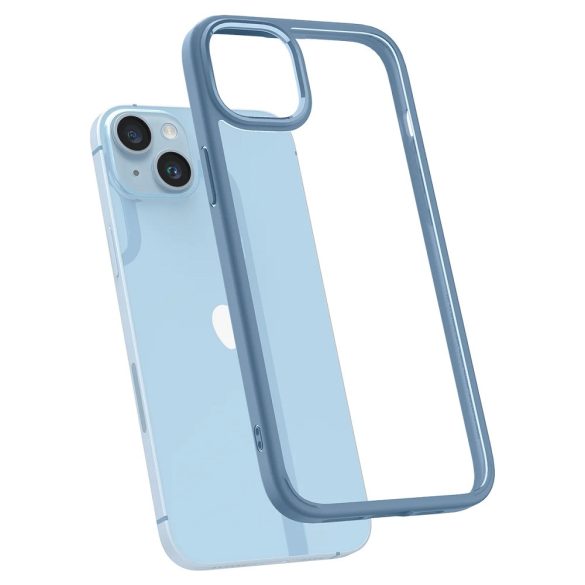Apple iPhone 14, Műanyag hátlap védőtok + szilikon keret, Spigen Ultra Hybrid, átlátszó/kék
