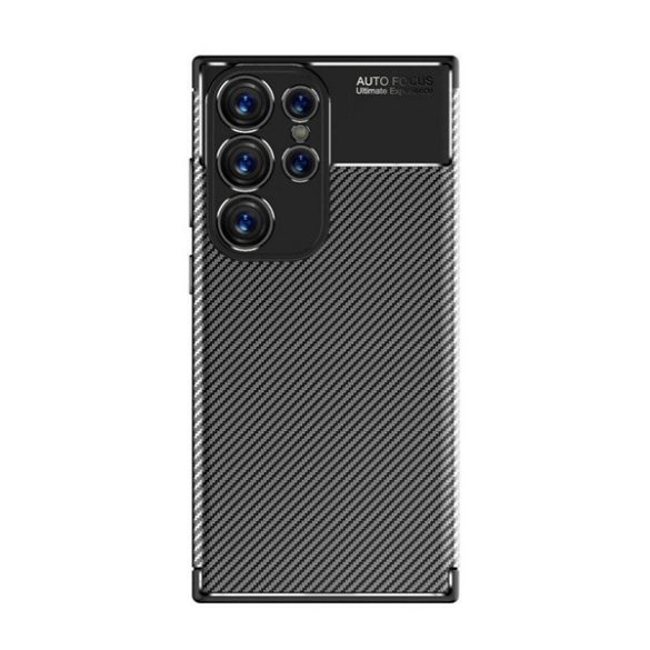 Samsung Galaxy S23 Ultra SM-S918, Szilikon tok, közepesen ütésálló, légpárnás sarok, karbon minta, fekete