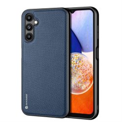   Samsung Galaxy A14 4G / A14 5G SM-A145F / A146B, Műanyag hátlap védőtok + szilikon keret, fényvisszaverő szövet hátlap, rács minta, Dux Ducis Fino, sötétkék