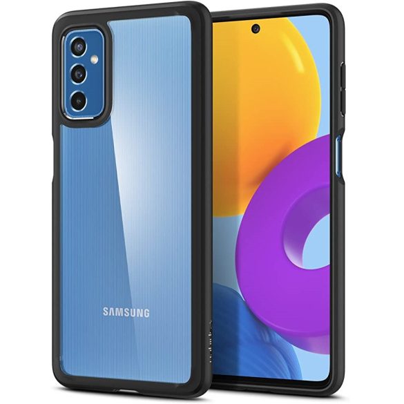 Samsung Galaxy M52 5G SM-M526B, Műanyag hátlap védőtok + szilikon keret, Spigen Ultra Hybrid, átlátszó/fekete