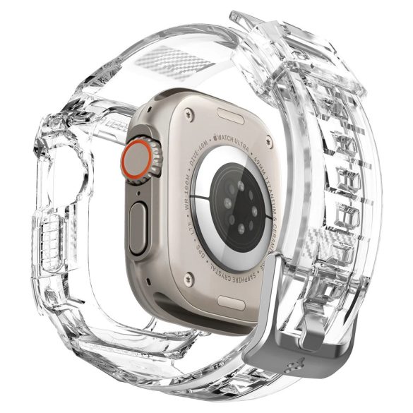 Apple Watch Ultra (49 mm), Szilikon védőkeret, ütésálló, szíjjal, Spigen Rugged Armor Pro, átlátszó