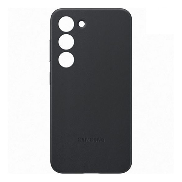 Samsung Galaxy S23 SM-S911, Műanyag hátlap védőtok, bőr hátlap, fekete, gyári