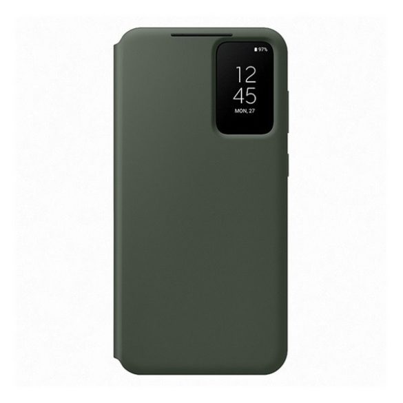 Samsung Galaxy S23 Plus SM-S916, Oldalra nyíló tok, hívás mutatóval, kártyatartóval, Smart View Wallet, sötétzöld, gyári