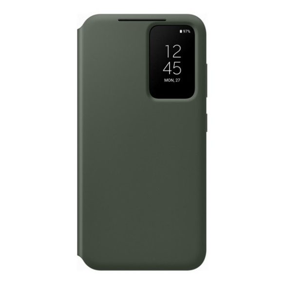 Samsung Galaxy S23 SM-S911, Oldalra nyíló tok, hívás mutatóval, kártyatartóval, Smart View Wallet, sötétzöld, gyári