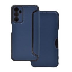   Samsung Galaxy A14 4G / A14 5G SM-A145F / A146B, Oldalra nyíló tok, légpárnás sarok, bőrhatású, karbon minta, Razor Book, kék