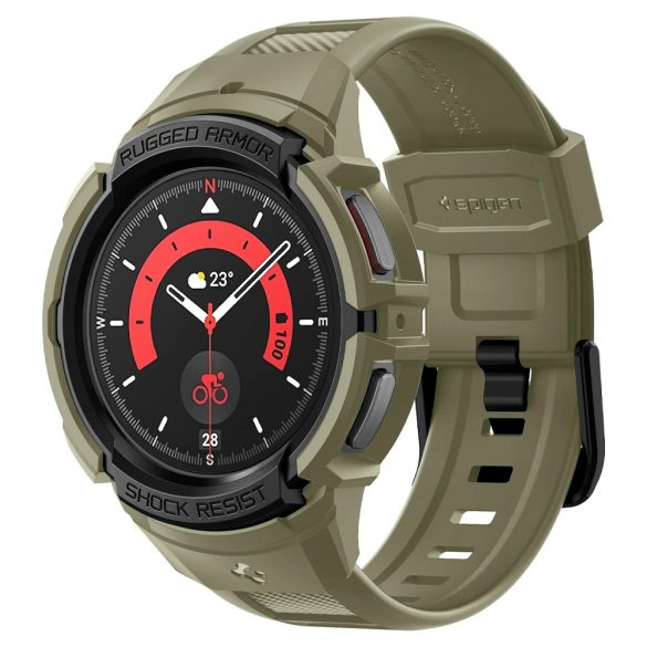 Samsung Galaxy Watch 5 Pro SM-R925F, Szilikon védőkeret, ütésálló, szíjjal, Spigen Rugged Armor Pro, zöld