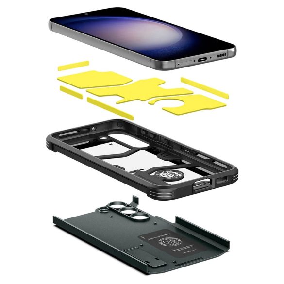 Samsung Galaxy S23 Plus SM-S916, Szilikon tok + műanyag hátlap, kitámasztóval, Spigen Tough Armor, sötétzöld