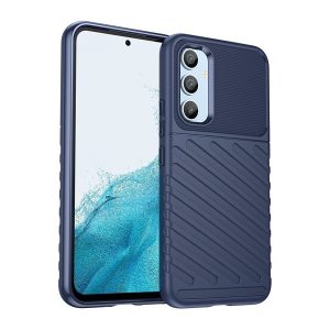 Samsung Galaxy A54 5G SM-A546B, Szilikon tok, közepesen ütésálló, domború csíkos minta, sötétkék