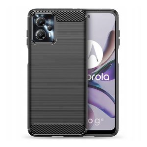 Motorola Moto G13 / G23, Szilikon tok, közepesen ütésálló, szálcsiszolt, karbon minta, fekete