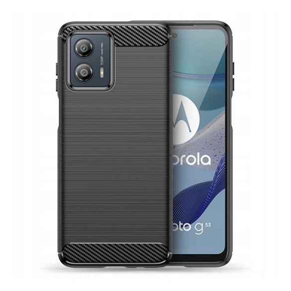 Motorola Moto G53, Szilikon tok, közepesen ütésálló, szálcsiszolt, karbon minta, fekete