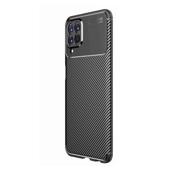 Samsung Galaxy M33 5G SM-M336B, Szilikon tok, közepesen ütésálló, légpárnás sarok, karbon minta, fekete