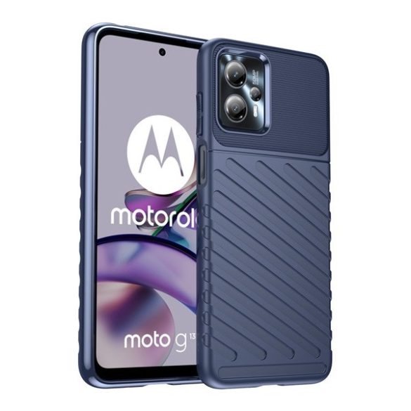 Motorola Moto G13 / G23, Szilikon tok, közepesen ütésálló, domború csíkos minta, sötétkék