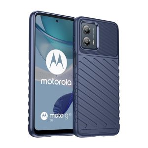 Motorola Moto G53, Szilikon tok, közepesen ütésálló, domború csíkos minta, sötétkék