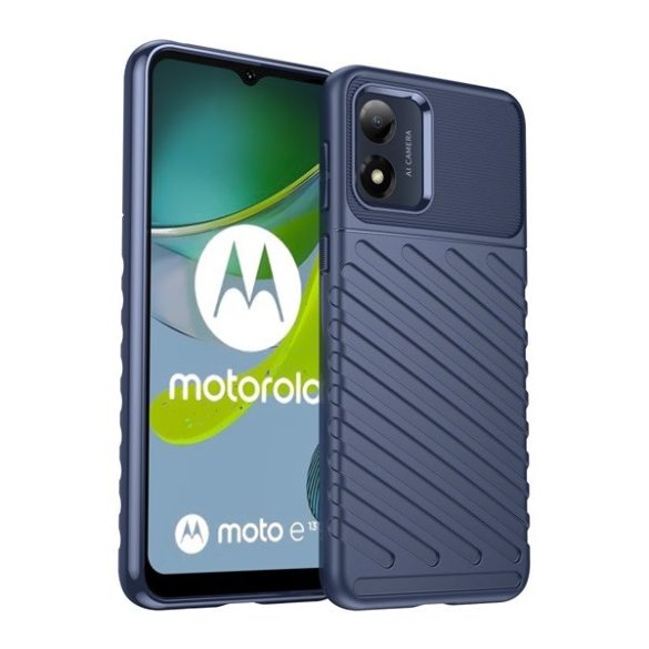 Motorola Moto E13, Szilikon tok, közepesen ütésálló, domború csíkos minta, sötétkék