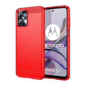 Motorola Moto G13 / G23, Szilikon tok, közepesen ütésálló, szálcsiszolt, karbon minta, piros