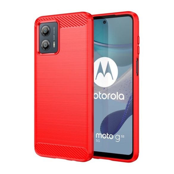 Motorola Moto G53, Szilikon tok, közepesen ütésálló, szálcsiszolt, karbon minta, piros