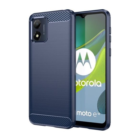 Motorola Moto E13, Szilikon tok, közepesen ütésálló, szálcsiszolt, karbon minta, sötétkék