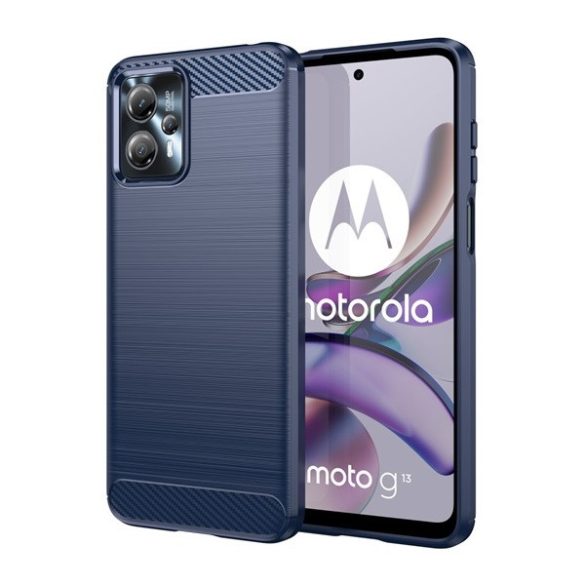 Motorola Moto G13 / G23, Szilikon tok, közepesen ütésálló, szálcsiszolt, karbon minta, sötétkék