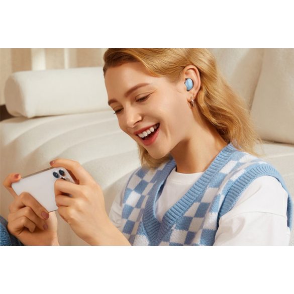 Bluetooth sztereó fülhallgató, v5.2, TWS, töltőtok, zajszűrővel, érintés vezérlés, Baseus Bowie WM05, világoskék
