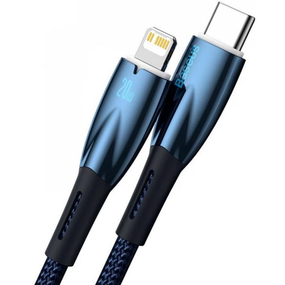 USB Type-C töltő- és adatkábel, Lightning, 200 cm, 2400mA, 20W, törésgátlóval, gyorstöltés, PD, Baseus Glimmer, CADH000103, sötétkék