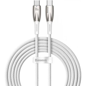 USB Type-C töltő- és adatkábel, USB Type-C, 200 cm, 5000 mA, 100W, törésgátlóval, gyorstöltés, PD, Baseus Glimmer, CADH000802, fehér