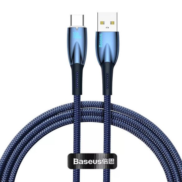 USB töltő- és adatkábel, USB Type-C, 100 cm, 6000 mA, 100W, törésgátlóval, gyorstöltés, Baseus Glimmer, CADH000403, sötétkék