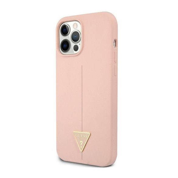 Apple iPhone 12 / 12 Pro, Szilikon tok, matt, Guess Metal Triangle Tone Logo, rózsaszín