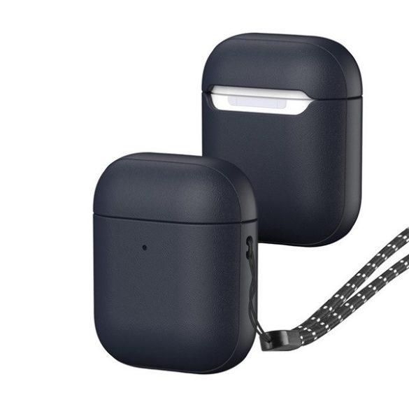 Bluetooth fülhallgató töltőtok tartó, szilikon, csuklópánt, Apple AirPods / AirPods 2 kompatibilis, Dux Ducis Plen, sötétkék