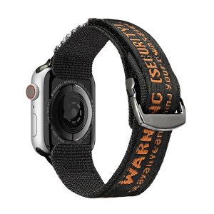 Apple Watch 1-6, SE (42 / 44 mm) / Watch 7-8 (45 mm) / Watch Ultra (49 mm), textíl pótszíj, tépőzáras, állítható, légáteresztő, feliratos, Dux Ducis Outdoor, fekete/narancssárga