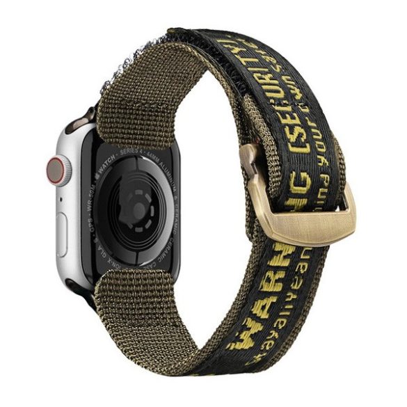 Apple Watch 1-6, SE (42 / 44 mm) / Watch 7-8 (45 mm) / Watch Ultra (49 mm), textíl pótszíj, tépőzáras, állítható, légáteresztő, feliratos, Dux Ducis Outdoor, zöld/sárga