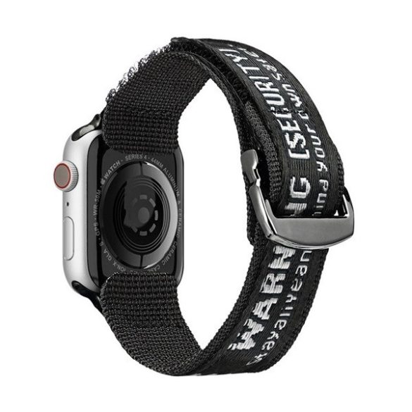 Apple Watch 1-6, SE (42 / 44 mm) / Watch 7-8 (45 mm) / Watch Ultra (49 mm), textíl pótszíj, tépőzáras, állítható, légáteresztő, feliratos, Dux Ducis Outdoor, fekete/szürke