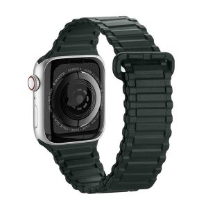 Apple Watch 1-6, SE, SE (2022) (42 / 44 mm) / Watch 7-8 (45 mm) / Watch Ultra (49 mm), szilikon pótszíj, mágneses zár, Dux Ducis Armor, sötétzöld